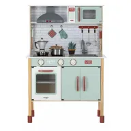 Bucatarie copii lemn, Free2Play, Mini Chef, Cu efecte de sunet si lumina, Cu accesorii, 70 x 30 x 104 cm, Conform cu standardele europene EN71-1;2018, EN71-2:2020, EN71-3:2021