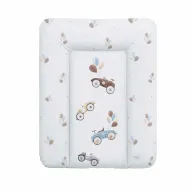Saltea de infasat, Ceba Baby moale Retro Cars, Fara ftalati, 70 x 50 cm, Alb/Bej