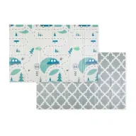 Covoras educativ, Petite&Mars, Campy L, Din spuma XPE non-toxica, Cu doua fete, Suprafata antiderapanta, 130x200 cm, Pliabil compact  40×32×21 cm, Model masini si forme geometrice