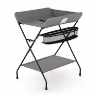 Masuta pentru infasat si schimbat scutece, Feedo, Multifunctionala, Pliabila, Cu raft pentru depozitare si compartiment lateral, Realizata din fier, panza si in, 80.5 x 67 x 102.5 cm, Gri