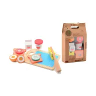 Set mic dejun, Joueco, Din lemn certificat FSC, Cu prindere arici velcro, 13 piese, 3 ani +, Multicolor