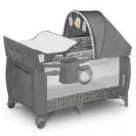 Patut pliant, Lionelo, Sven Plus, 120x60 cm, Cu doua nivele, Cu arcada jucarii, masuta de infasat, vibratii, melodii  conform cu standardele europeane de securitate EN716 si EN12221, Grey Scandi