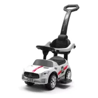Masinuta de impins, Baby Mix, Racer, Cu maner de impins detasabil, Cu protectii laterale, Cu melodii si claxon, Cu suport jucarii sub sezut, Alb