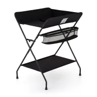 Masuta pentru infasat si schimbat scutece, Feedo, Multifunctionala, Pliabila, Cu raft pentru depozitare si compartiment lateral, Realizata din fier, panza si in, 80.5 x 67 x 102.5 cm, Negru