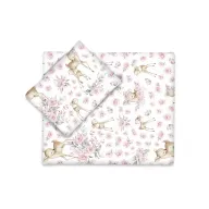 Black Friday - Reduceri Set pentru carucior, MimiNu, Cu pernuta si paturica, Cu huse detasabile si lavabile, Din bumbac certificat Oeko Tex Standard 100, Sweet deer Pink Promotie