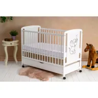 Patut din lemn bebe, 120x60 cm, Cu sertar, Din lemn de pin si mdf, Alb, Qmini, Timmi Elephant