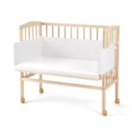 Patut co-sleeping Waldin, 90x55 cm, fag, vopsea certificata, roti, saltea, aparatoare incluse, laterala detasabila, natur