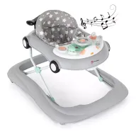 Premergator muzical, Petite&Mars, Cu panou interactiv si lumini Cabrio, Inaltime reglabila pe 3 pozitii, 6 luni+, Gri
