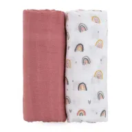 Set 2 scutece, Petite&Mars, Misty Rose Rainbow, Din muselina de bambus, Hipoalergenice, Dimensiuni mari 120 x 120 cm, Certificate Oeko Tex Standard 100, Multicolor