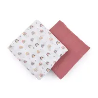 Set 2 scutece, Petite&Mars, Misty Rose Rainbow, Din muselina de bambus, Hipoalergenice, Dimensiuni mari 120 x 120 cm, Certificate Oeko Tex Standard 100, Multicolor