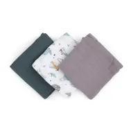 Set 3 scutece, Petite&Mars, Moussy Grey Planes, Din muselina de bambus, Hipoalergenice, 68 x 68 cm, Certificate Oeko Tex Standard 100, Multicolor