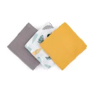 Set 3 scutece, Petite&Mars, Moussy Ochre Leaves, Din muselina de bambus, Hipoalergenice, 68 x 68 cm, Certificate Oeko Tex Standard 100, Multicolor