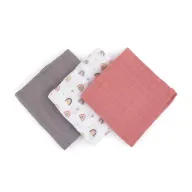 Black Friday - Reduceri Set 3 scutece, Petite&Mars, Moussy Rose Rainbow, Din muselina de bambus, Hipoalergenice, 68 x 68 cm, Certificate Oeko Tex Standard 100, Multicolor Promotie