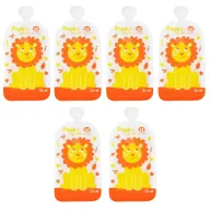Set 6 pungi reutilizabile, Petite&Mars, Pentru hranire, Cu leuti, Inchidere ermetica, 20x10 cm, 150 ml, Papoo Portocaliu