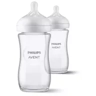 Biberon anticolici, Philips Avent, Din sticla, Natural Response, 240 ml, 3-6 luni, Debit 3 (mediu), 2 bucati, Alb