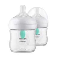 Set 2 biberoane, Philips Avent, Natural Response, Cu supapa AirFree, 0-3 luni, debit 2 (lent), 125 ml, Fara BPA, Anticolici, Alb