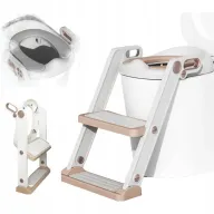 Black Friday - Reduceri Reductor cu scarita, Primabobo, Pentru toaleta, Potrivit pentru toaletele rotunde, Scaun din spuma, Inaltime intre 44-48.5 cm, Rezistent, Alb/Auriu Promotie