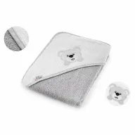 Prosop de baie, Bocioland, Cu gluga, 100% bumbac, 80x80 cm, Teddy Bear, Grey