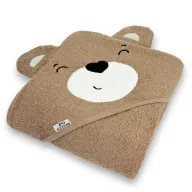 Prosop de baie, Bocioland, Cu gluga si urechi, 100% bumbac, 95x95 cm, Teddy Bear, Maro
