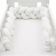 Protectie laterala, New Baby, Pentru patut, Tip Bumper impletit, Din bumbac, Din materiale certificate Oeko Tex Standard 100, Lungime 225 cm, Minky/Dot grey