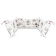 Aparatoare pentru patut, Qmini, Din bumbac certificat Oeko Tex Standard 100, 180x30 cm, Cu panglici, Teddy Bear and Friends Pink