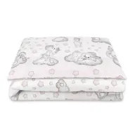 Lenjerie patut junior cu 2 piese, Qmini, Din bumbac certificat Oeko Tex Standard 100, 140 x 200 cm, Teddy Bear with Pink Heart
