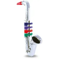 Saxofon, Bontempi, Cu 4 clape colorate, Pentru micii cantareti, 37 cm, 36 luni+, Silver