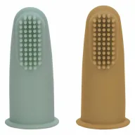 Set 2 periute de dinti pentru deget, FreeON, Cu peri moi, Silicon, Curata bland, 0 luni+, Green/Ochre