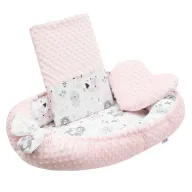 Set 3 piese, New Baby, Luxury, Baby Nest cu doua fete, Cu paturica si pernuta in forma de inima, Minky Bears Pink