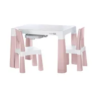 Set masuta si doua scaune, FreeON, Neo, Pentru copii, Cu doua sertare, Cu masa reglabila la doua inaltimi, Conform cu standardele europene de securitate EN71-1;2018, EN71-2:2020, EN71-3:2021, Roz