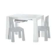 Set masuta si doua scaune, FreeON, Neo, Pentru copii, Cu doua sertare, Cu masa reglabila la doua inaltimi, Conform cu standardele europene de securitate EN71-1;2018, EN71-2:2020, EN71-3:2021, Gri
