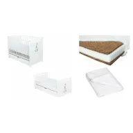 Set Patut din lemn bebe Babyneeds, Nadia II cu sertar, 120x60 cm, Alb + Saltea patut bebe, Cocos Confort II, Cu fibre de cocos si strat de burete, 120x60x10 cm + Protectie impermeabila, Pentru patuturi 120x60 cm, Alb