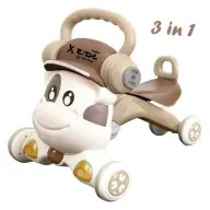 Vehicul ride-on, Bebe Stars, X-Ride Junior, 3 in 1, Pentru primii pasi, bicicleta de echilibru si trotineta, Cu sunete si lumini LED, Cotiera reglabila in 4 pozitii, Roti antiderapante, Conform cu EN71 CE, 6 luni+, Beige