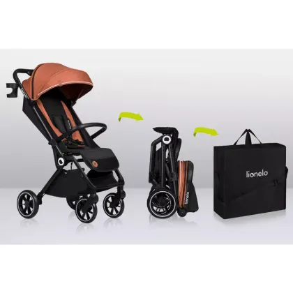 Carucior sport, Lionelo, Cloe, Cu accesorii, Cadru din aluminiu, Pana la 22 kg, Usor, Pliere compacta pentru avion, cu o singura mana, Ideal pentru toate tipurile de suprafete, 6 luni+, Maro