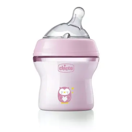 Biberon anticolici, Chicco, Natural Feeling, Plastic, Cu tetina Din silicon moale, Pentru hranire alternativa, Potrivit pentru nou-nascuti si sugari, Fara BPA, 150 ml, 0 luni+, Roz