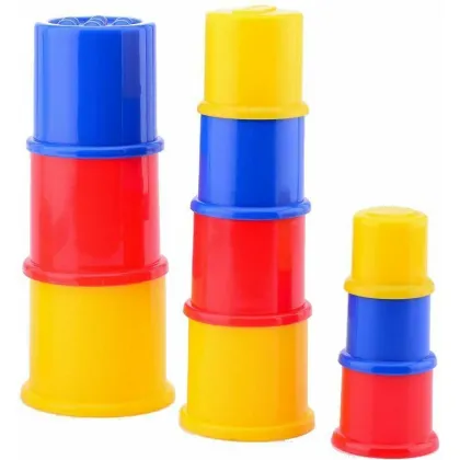 Set 10 cupe pentru stivuit, Happy World, Jucarie educativa pentru copii, Multicolor