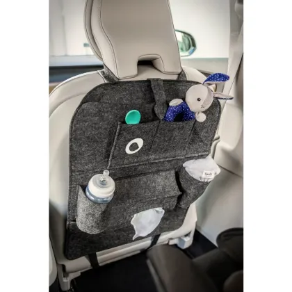 Organizator auto, Lionelo, 2 in 1 si proctectie spatar auto, Cu multiple Buzunare, 70x55x40 cm, Gri