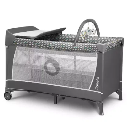 Patut pliant, Lionelo, Flower, Cu doua nivele, Cu arcada, Geanta transport, Masuta de infasat, Bara cu jucarii, Fereastra laterala, 120x60 cm, Conform cu standardele europeane de securitate EN 716 si
