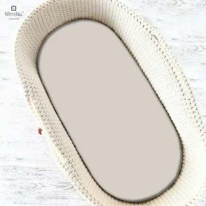 Cearceaf cu elastic, MimiNu, Pentru landou, carucior si cosulet, Dimensiune 80x35 cm, Din bumbac certificat Oeko Tex Standard 100, Colectia Royal, Beige