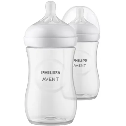 Set biberoane, Philips Avent, Natural Response, 260 ml, 3-6 luni, Debit 3 (mediu), 2 bucati, Alb