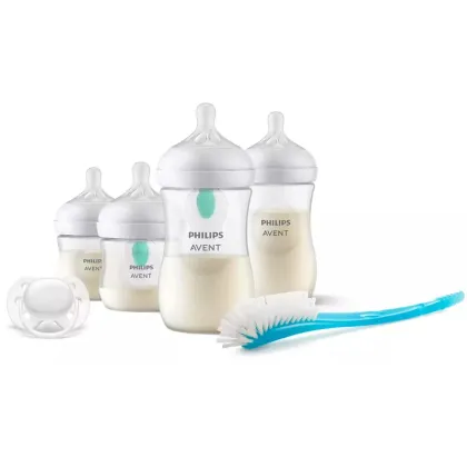 Set pentru nou-nascuti, Philips Avent, 4 biberoane anticolici, 1 suzeta 1 perie de curatat, 2x 125 ml, 2x 260 ml, Natural Response, 0 luni+, Alb