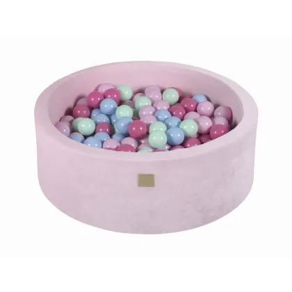 Piscina uscata cu 200 de bile (Mint, Baby blue, roz deschis, roz pastel) MeowBaby  , 90x30 cm, Catifea Pastel Pink