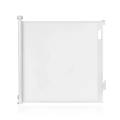 Poarta de siguranta, Lionelo, Thea, Textila, Ofera vizibilitate, Retractabila, Mecanism dublu de blocare, Montaj universal, 95x140 cm, Conform cu standardul european de securitate EN1930, Alb