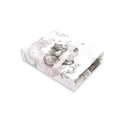 Cearceaf cu elastic, Qmini, Pentru patut 120x60 cm, Din bumbac certificat Oeko Tex Standard 100, Teddy Bear and Friends Pink