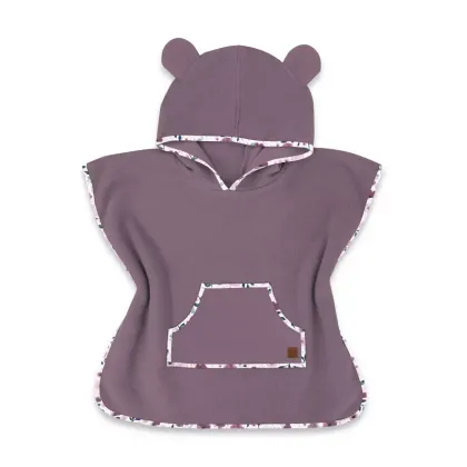 Poncho baie, Qmini, Cu gluga, buzunar si urechi, Materiale certificate Oeko Tex Standard 100, 1 - 4 ani, Heather