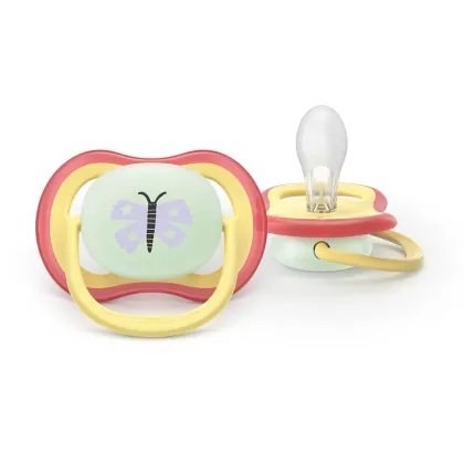 Set 2 suzete bebelusi, Philips Avent, Ultra Air Nighttime, Ortodontice, Silicon moale, Ventilate, Senzatie naturala, Fara BPA, 0-6 luni, multicolor