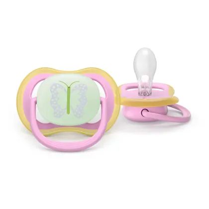 Set 2 suzete bebelusi, Philips Avent, Ultra Air Nighttime, Ortodontice, Silicon moale, Ventilate, Senzatie naturala, Fara BPA, 6-18 luni, multicolor
