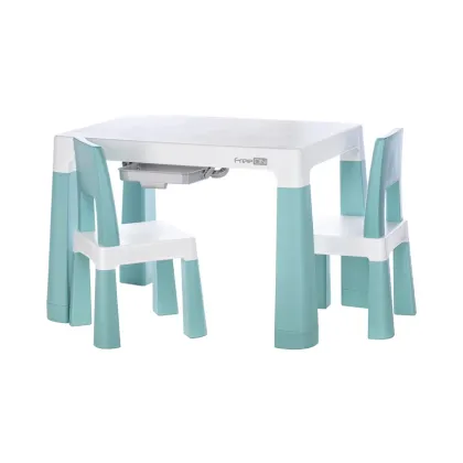 Set masuta si doua scaune, FreeON, Neo, Pentru copii, Cu doua sertare, Cu masa reglabila la doua inaltimi, Conform cu standardele europene de securitate EN71-1;2018, EN71-2:2020, EN71-3:2021, Verde