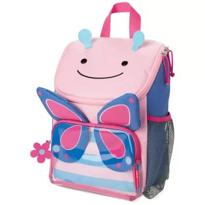 Rucsac, Skip Hop, Zoo, Cu un compartiment incapator, un buzunar transparent si loc pentru sticla, Cu detalii 3D, Fara ftalati, 3 ani+, Fluture