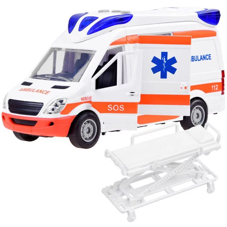 Masinuta Ambulanta de jucarie, Cu targa, Cu lumini si sunete, Alb